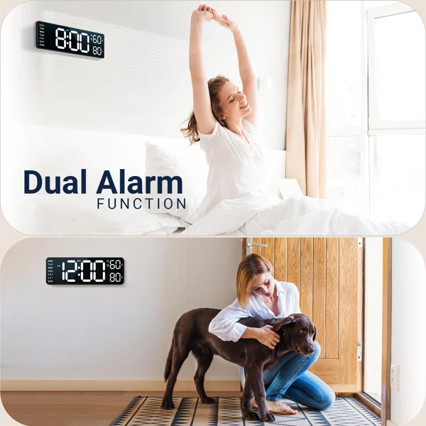 10" Digital Wall Mount Clock: Dual Alarm Wall Mount Decor Clock For Living Room Classroom Office Desk, House Warming Gifts New Home Decor, White - Image 2