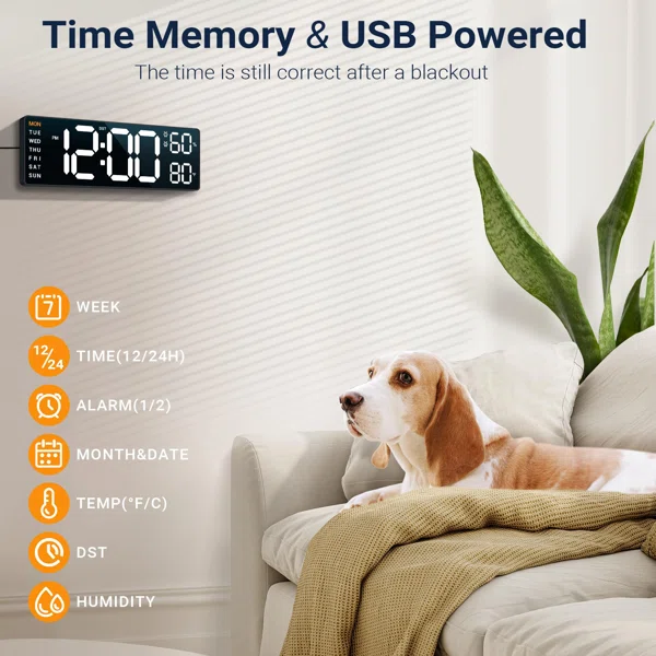 10" Digital Wall Mount Clock: Dual Alarm Wall Mount Decor Clock For Living Room Classroom Office Desk, House Warming Gifts New Home Decor, White - Image 3