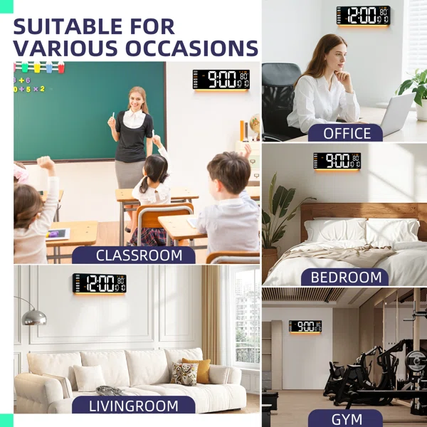 16.5" Large Digital Wall Clock With Remote Control, Auto-dimming Led Display With Date Temp, Big Number Wall Mount Decor Clock For Seniors, Classroom, Dorm, Home, Office, Gym White - Image 3