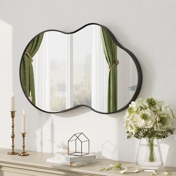Amara Irregular Tempered Glass and Aluminum Alloy Framed French Cleat Mounted Wall Mirror - Image 2