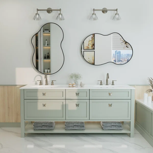 Amara Irregular Tempered Glass and Aluminum Alloy Framed French Cleat Mounted Wall Mirror - Image 3