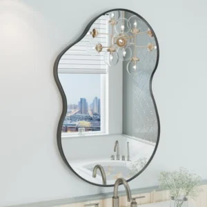 Amara Irregular Tempered Glass and Aluminum Alloy Framed French Cleat Mounted Wall Mirror