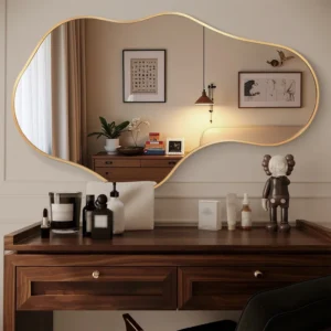 Modern Asymmetrical Wall Mirror with Aluminum Frame - Unique Geometric Design for Living Room, Bedroom, or Entryway